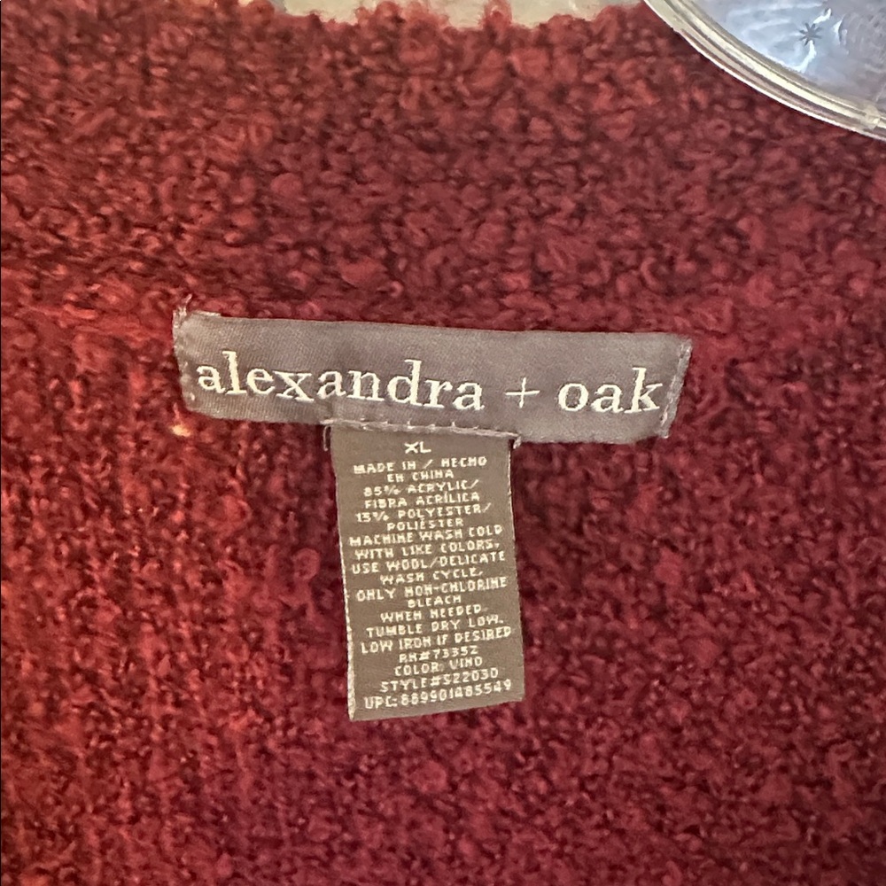 Size XL Alexandra & Oak Marroon Long Cardigan Open Front Duster Sweater - Picture 2 of 3